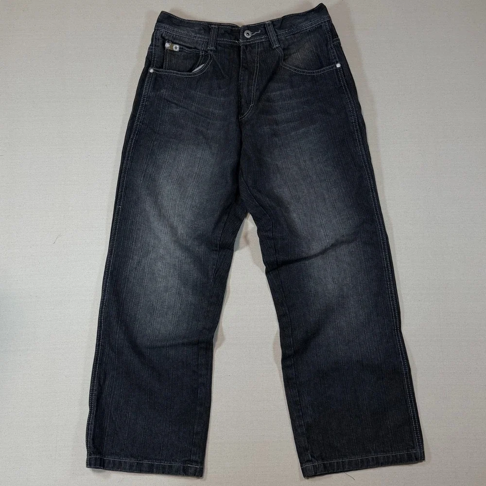 Vintage Southpole Baggy Denim Jeans Black Faded Wide Leg Mens 30x28 Y2K Skater